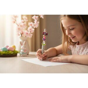 Easter-Themed Glitter Pen With Colorful Beads "Hop" Topper & Rhinestone Handle -